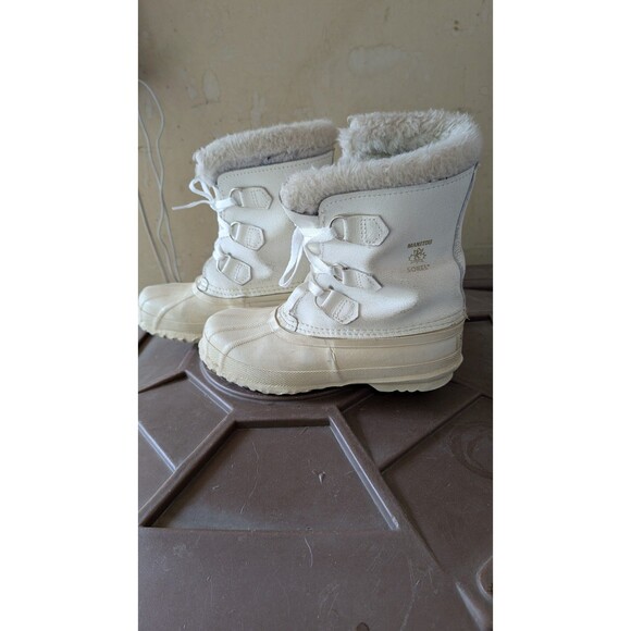 Sorel Manitou Women's White Faux Fur Lined Lace Up Snow Boots sz 7 wool liners - Picture 1 of 10